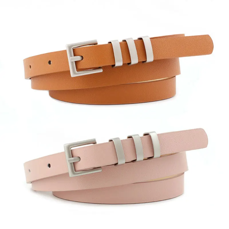 Женский тонкий кожаный ремень с серебряной пряжкой красный белый черный