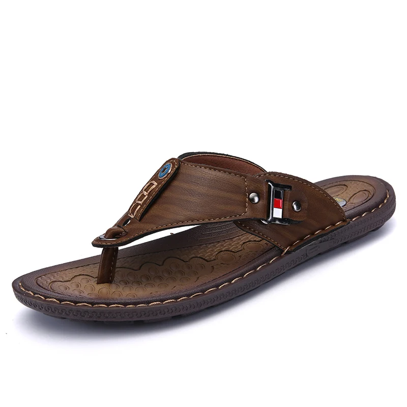 

XIZOU slippers men leather Brand Men's Casual Shoes slipper men Sports flip flops for Men Slippers for Slats 2020 Summer Shoes