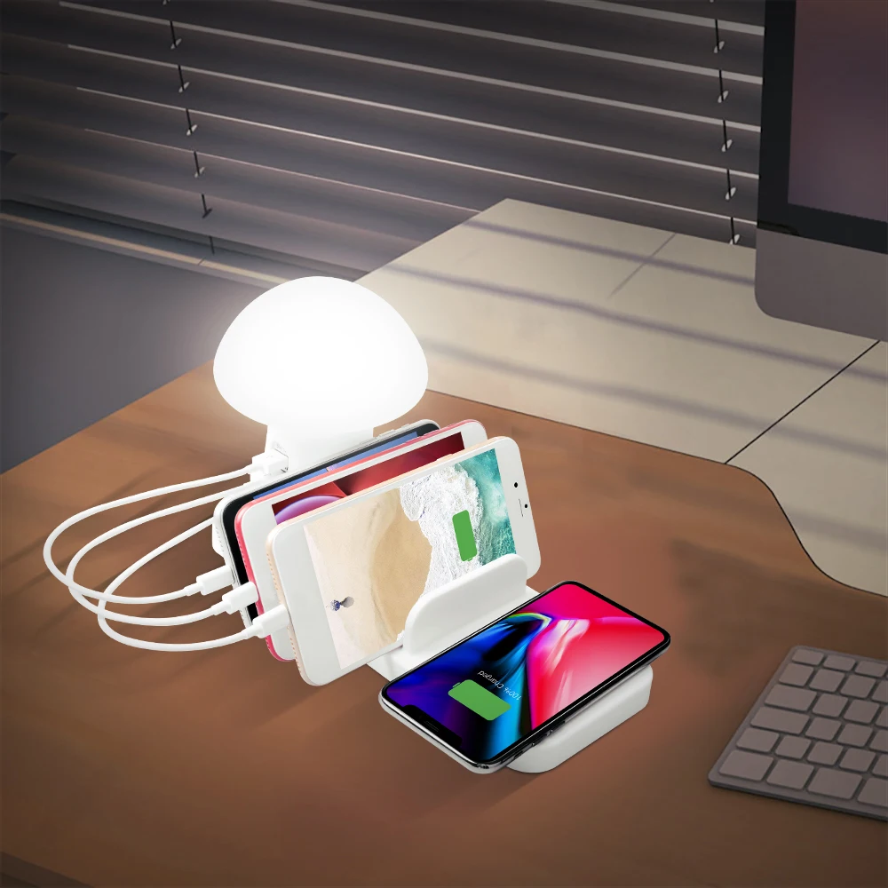 Новый несколько USB зарядное устройство для телефона гриб ночник беспроводной