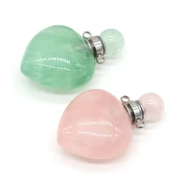 natural peach heart shaped stone gem perfume bottle pendant rose quartz green aventurine crafts diy necklace jewelry gift making