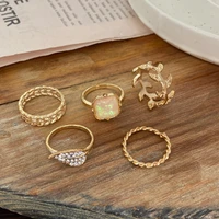 summer5 pcsset retro creative geometry joint ring set for women girls personality jewellery wholesale