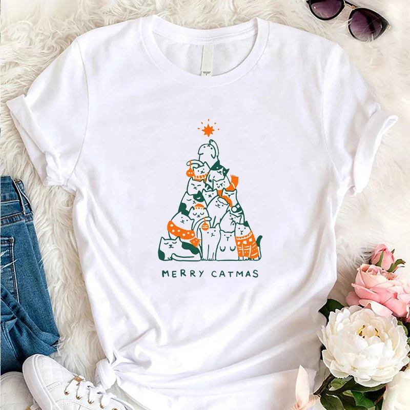 Смешные Женские футболки Meow Catmas эстетическая одежда белая футболка для
