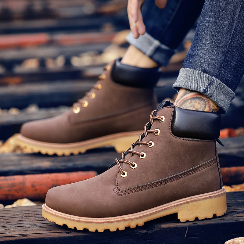 Камуфляжные зимние ботинки мужские водонепроницаемые рандовые 46 модные кожаная