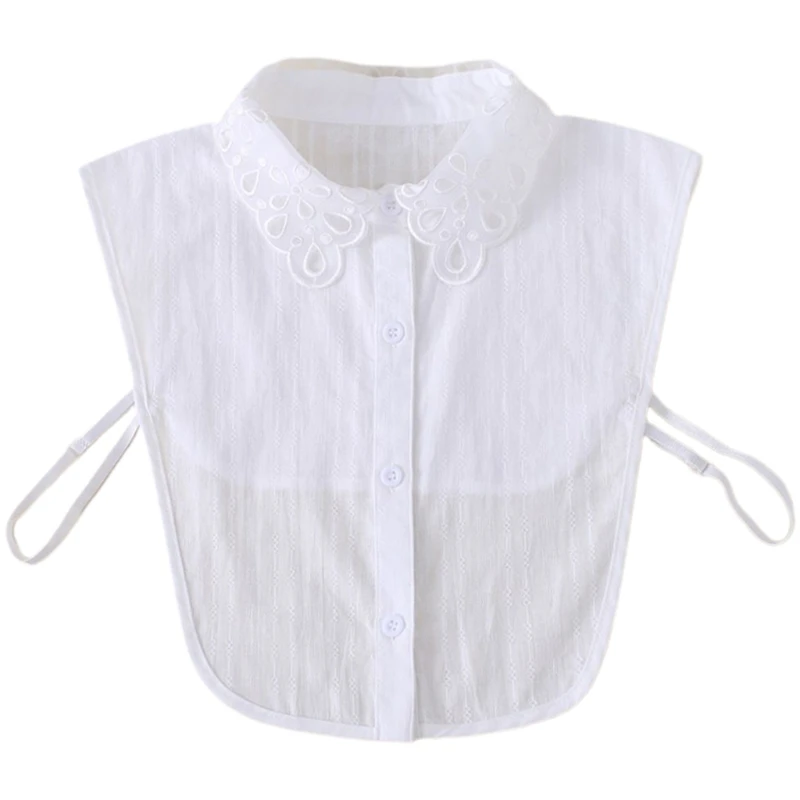 

Women Sweet Floral Lace Lapel False Collar Button Striped Jacquard Half Shirt 83XF