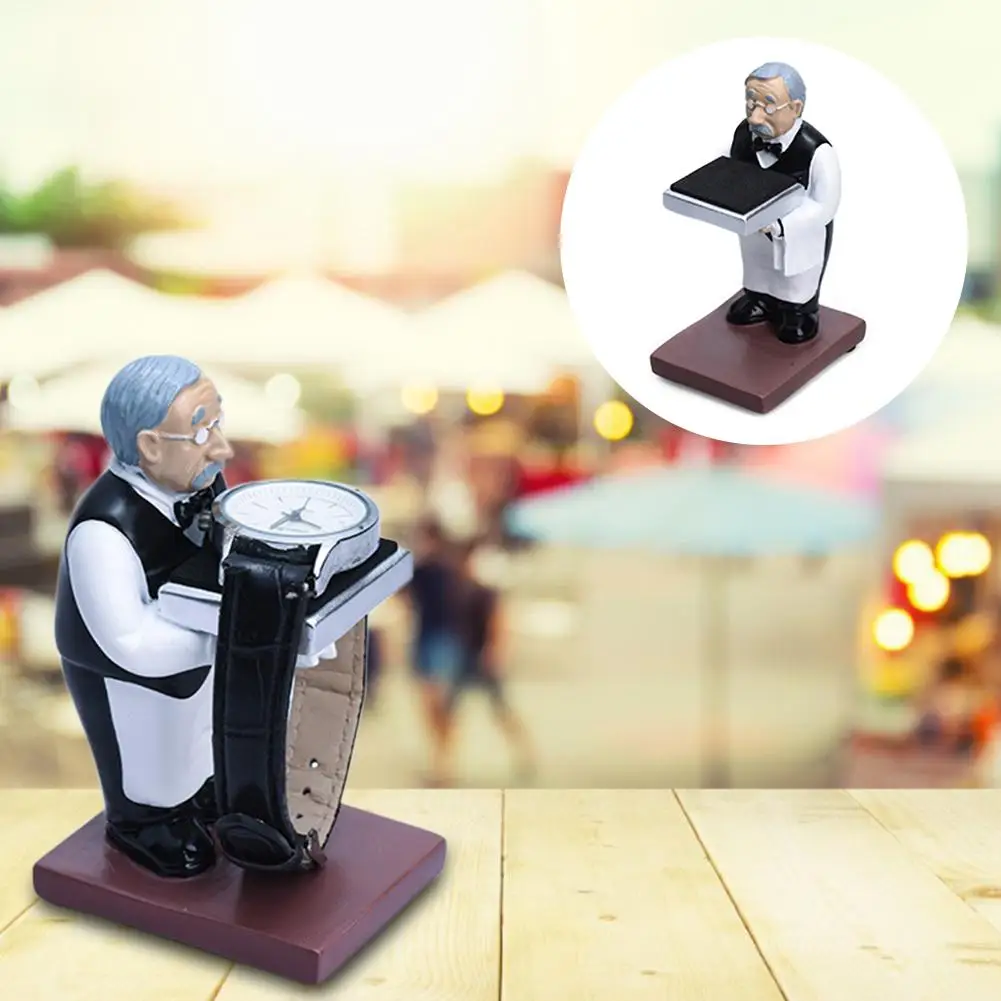 Смола Старый дворецкий Часы Дисплей стенд ожерелье серьги ювелирные изделия