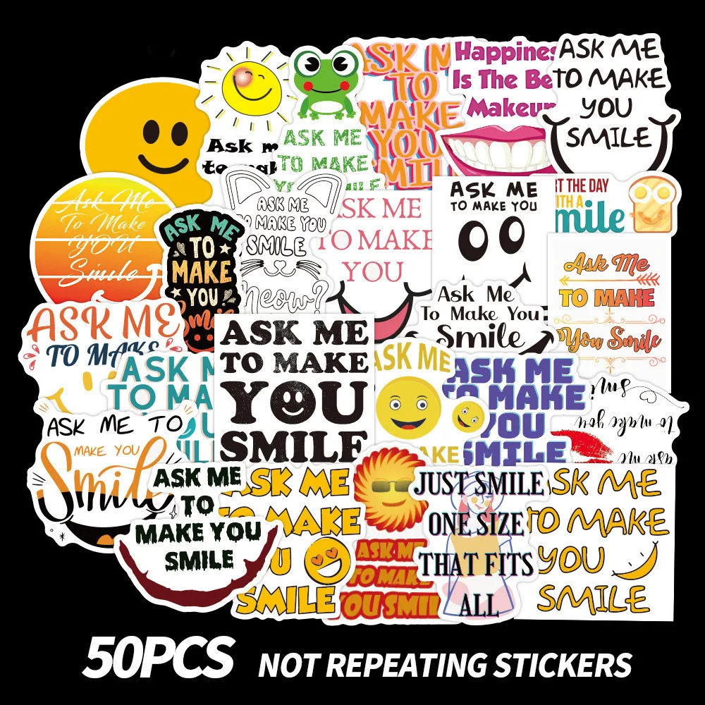

50pcs ask me to make you smile Graffiti Stickers For Skateboard Box Bicycle Computer Notebook Car Decal Children's Toy