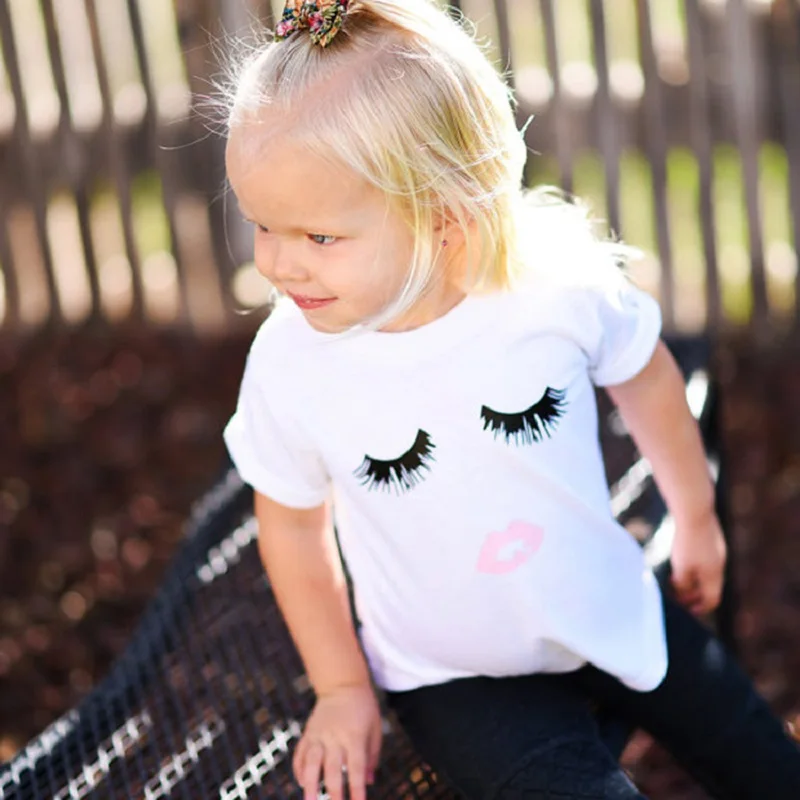 

Boys and girls summer T-shirt eyelashes pattern T-shirt short-sleeved big summer shirt children's casual wear 2-7 years old