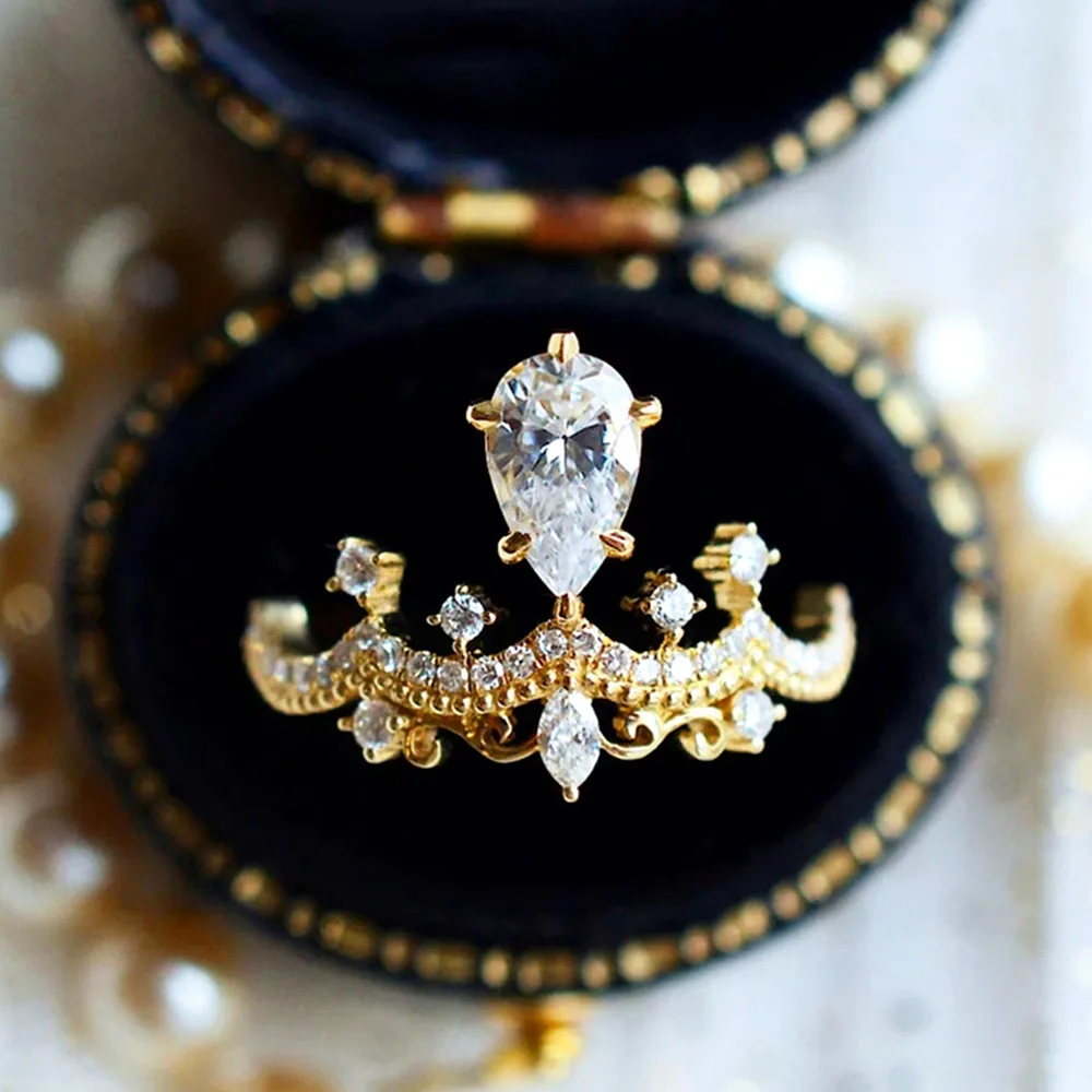 Муассанит Бриллианты драгоценные камни кольца в форме короны для женская обувь