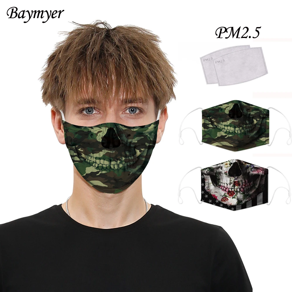 Джунгли камуфляж череп печатных рот маски дышащие Многоразовые Хлопок маска для