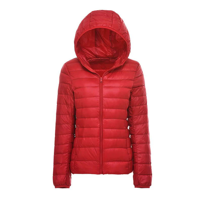 red Sfit, женский пуховик, пальто, 90%, бархат, теплый пуховик, ультра-светильник, куртки с капюшоном, длинный рукав, тонкая парка, женская, одноцветная, переносная верхняя одежда - Цвет: red