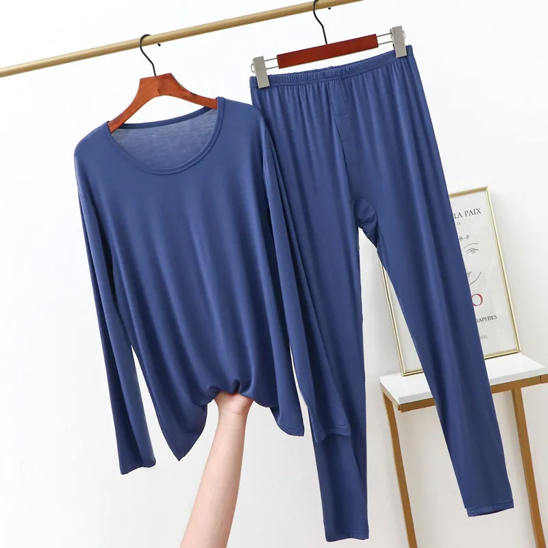 Fdfklak Men's Plus Fat Large Size Pajamas Set Modal Underwear Spring Autumn Home Clothes Long Sleeve Pant Suit 2022 Pijama