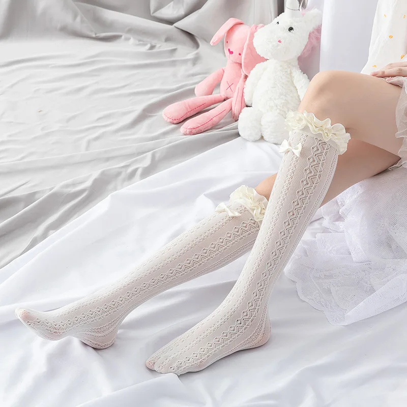 Japan Lolita Lace  Stockings Women Sweet Kowknot High Knee  Socks Femme Elastic Long Socks Leg Pantyhose Stocking Streetwear
