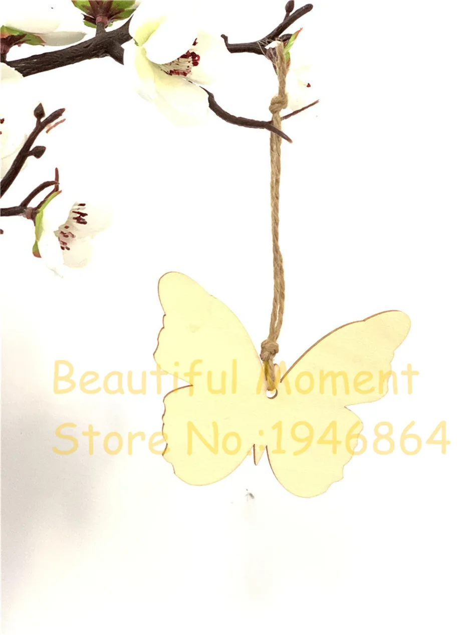 

50pcs/set Unfinished Blank Butterfly Wooden Hanging Tags for Scrapbooing Party Favor Baby Shower Wedding Gift Tags with Rope