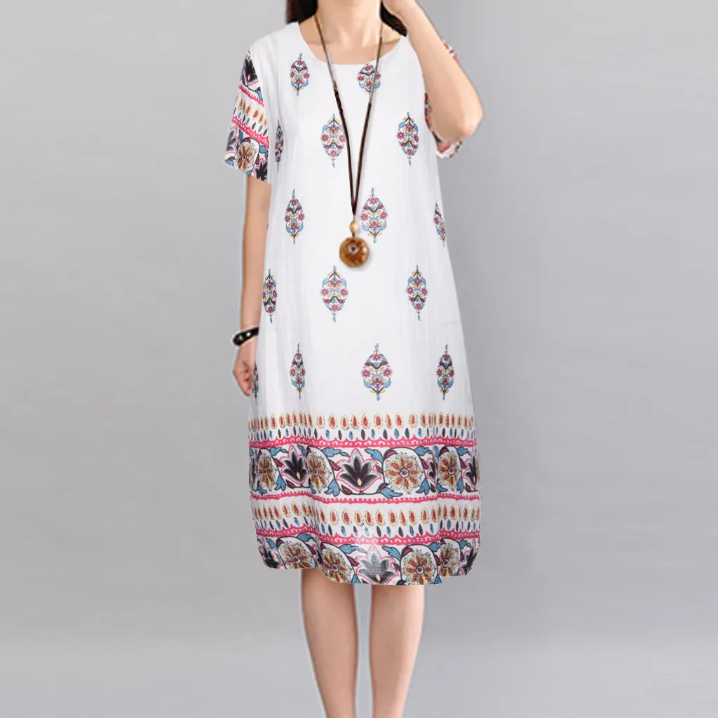 2020 New Fashion large size summer dress female Korean mid-length round neck short sleeve for women платье женское#A3 | Женская