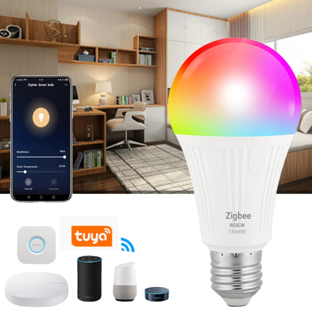 AC85-265V ZigBee Smart Blub Supports Tuya App Gateway RGBCW Colorful Dimmable Works With Alexa Google Home