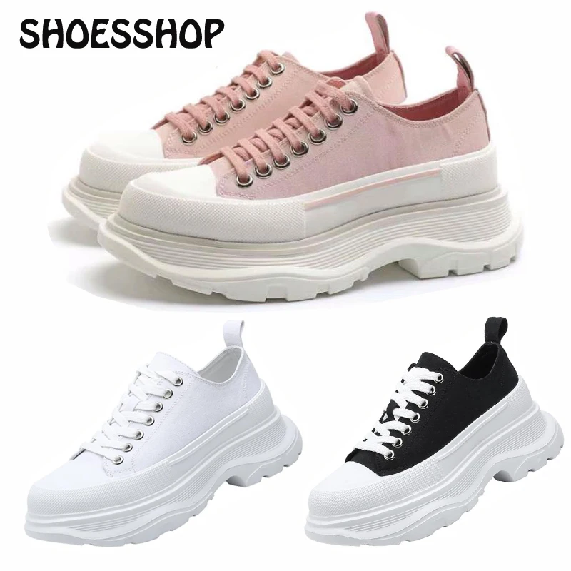 Повседневная белая женская обувь парусиновая на толстой подошве увеличивающая