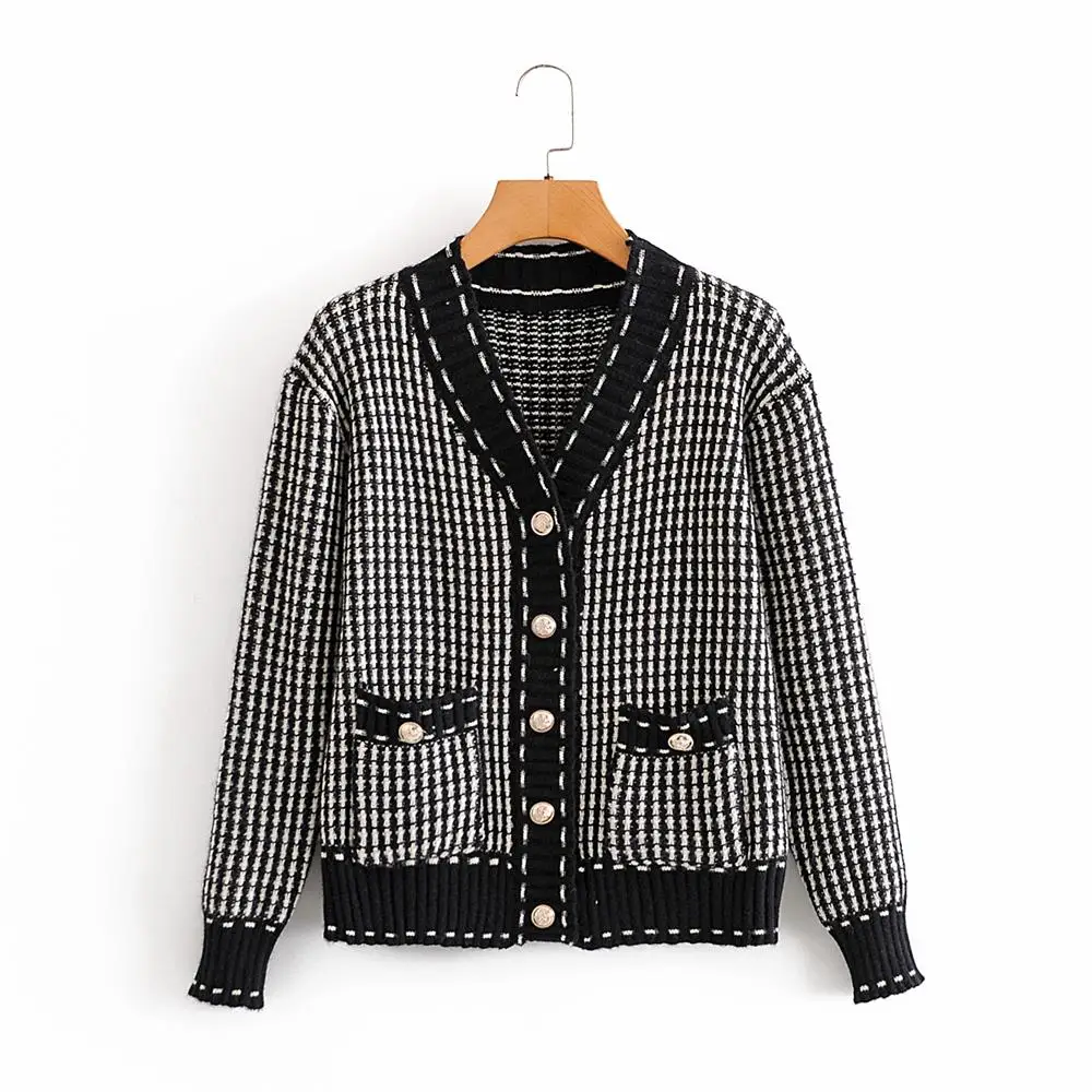 

2020 autumn new style small fragrance loose outer knit cardigan women fashion temperament lady retro sweater