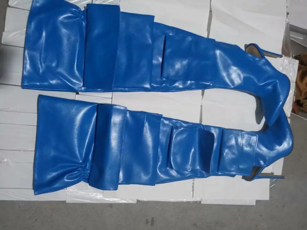 2022 Spring Autumn Woman Knee High Boots Female Thin High Heel Pointed Toe Blue Black Fashion Boots