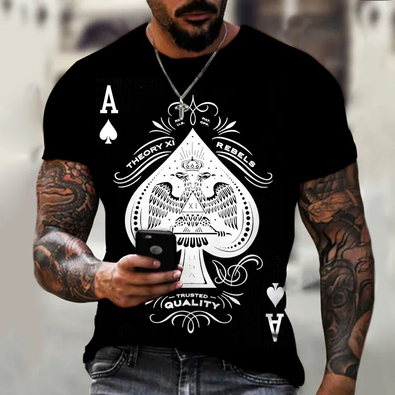 

2021 Summer European And American Men's Short-Sleeved Outdoor Sports T-shirt Big Round Neck 3D Printing Leisure Breathable Card