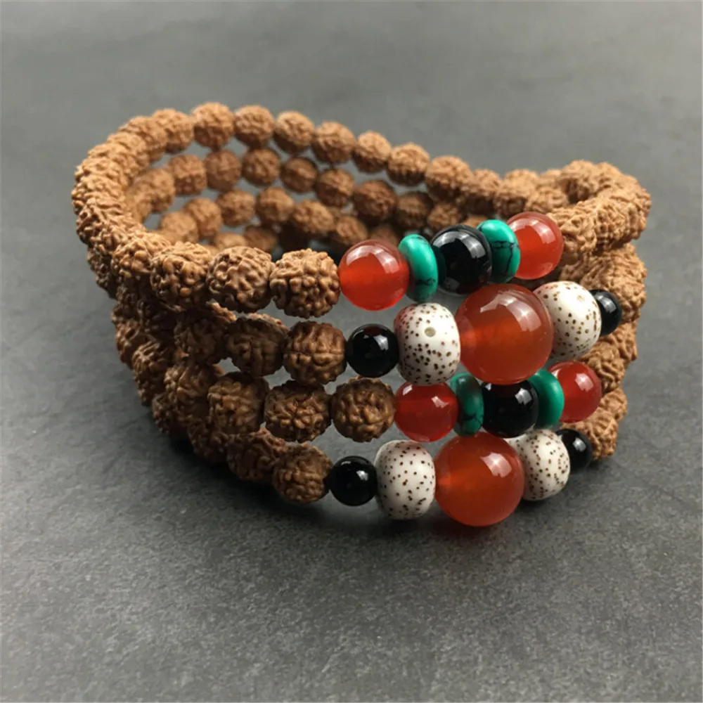 8 мм натуральный 5 лепестков Rudraksha 108 бусины браслет модные мужские или женские