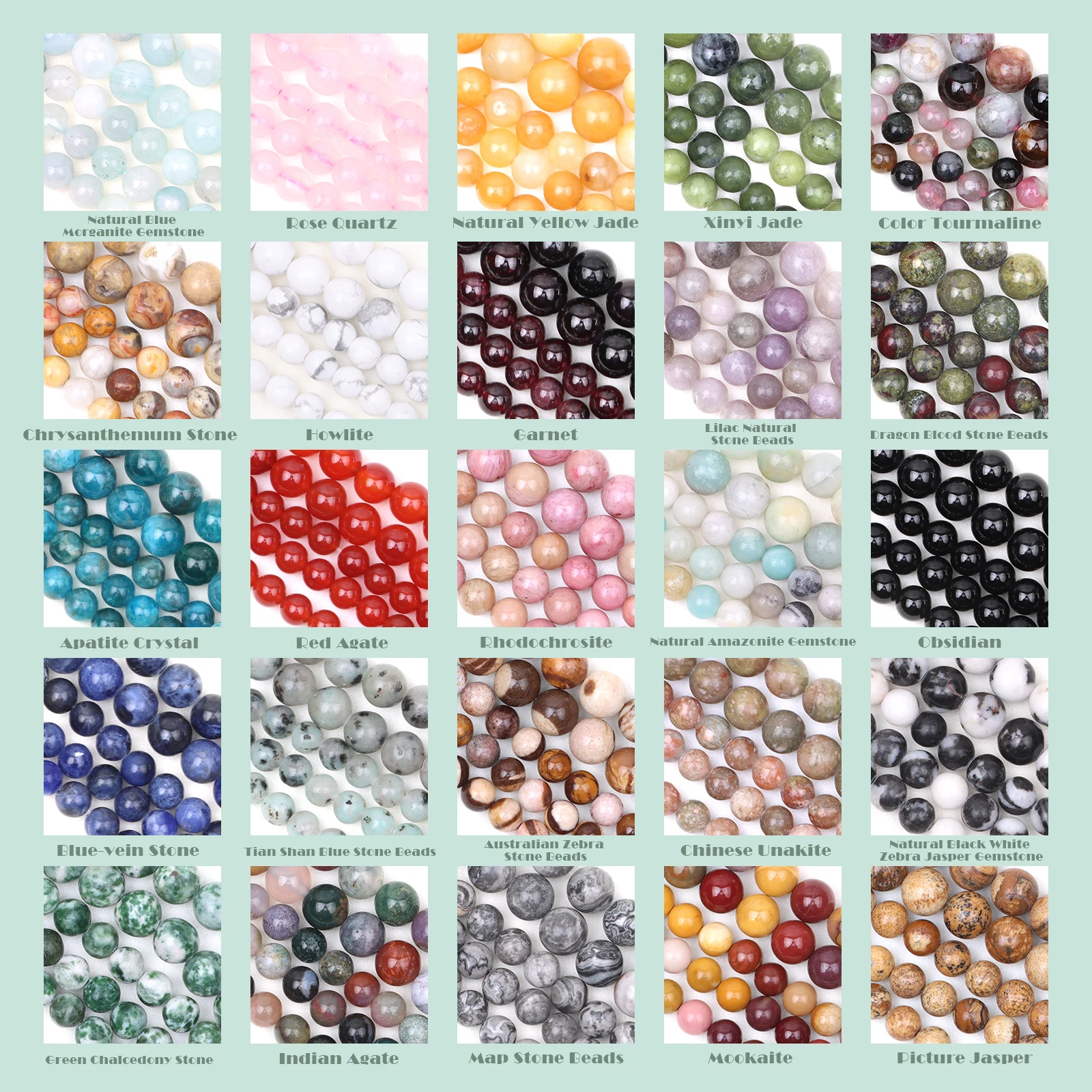 

Natural Round Stone Beads, Natural Gemstone Hole Size Crystal Energy Stone Healing Power Smooth Loose Beads for Bracelet Jewelry