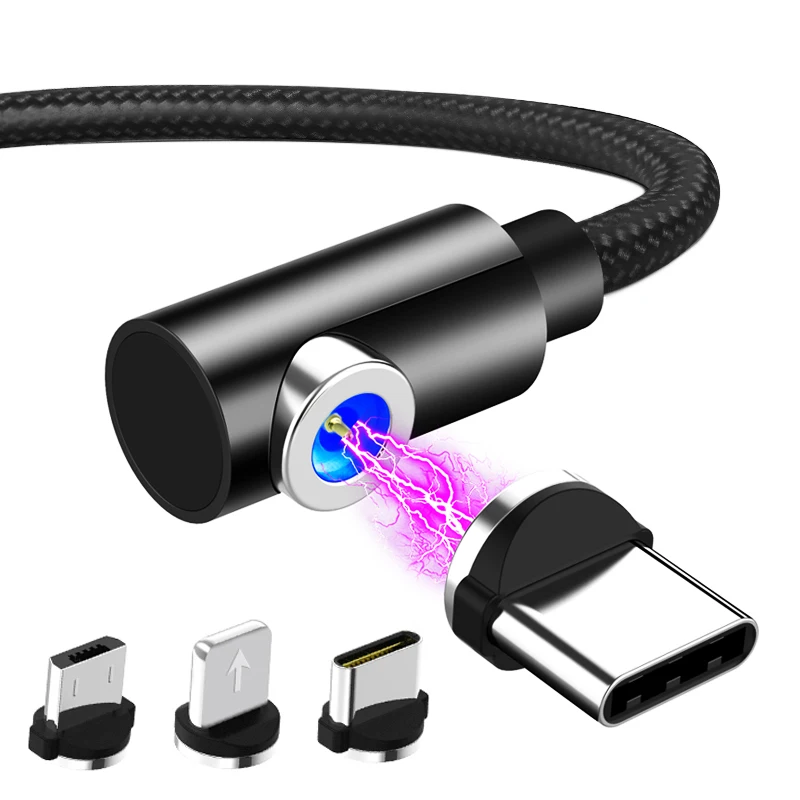 Магнитный зарядный кабель для iPhone Micro USB 8 Pin Type c Samsung Быстрая зарядка 90 градусов