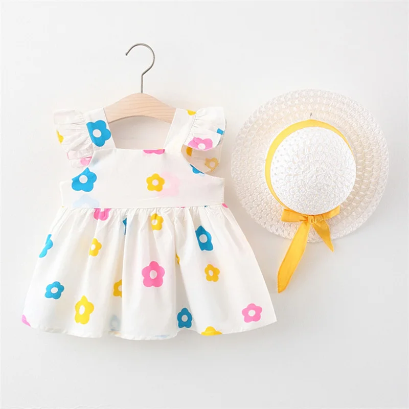 

0-24M Baby Dress New Summer Flying Sleeve Print Cute Children's Dress Toddler Infant Kid Clothes Girls Dress