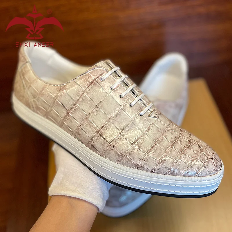 Кроссовки мужские из крокодиловой кожи бежевые ручной работы - купить по