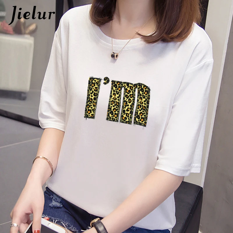 Футболка женская летняя с леопардовым принтом и надписью | Женская одежда