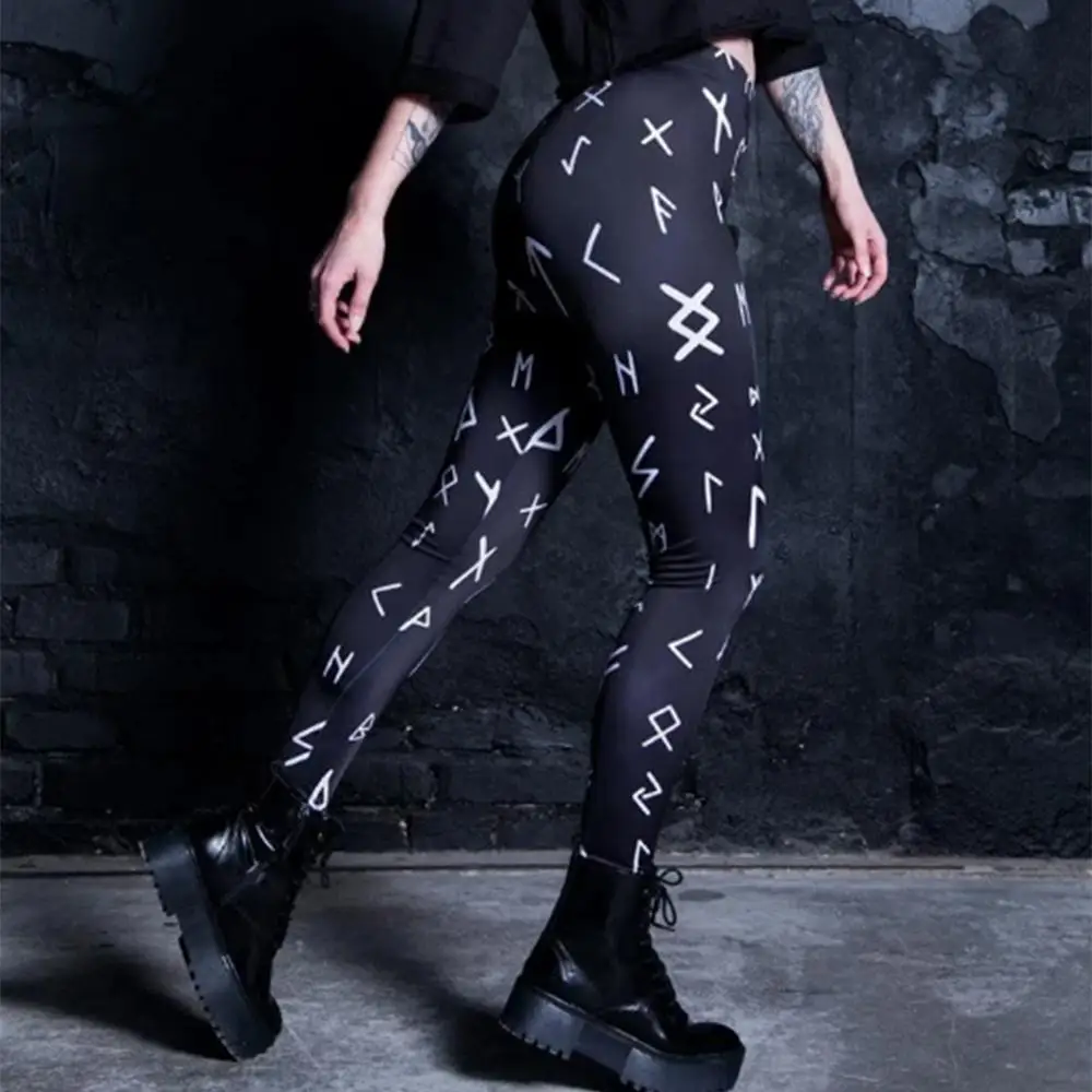 

Qickitout Leggings 12%spandex Sexy Fitness Black Leggings for Women Digital Printed Letter Arrow Stretch Workout Pants