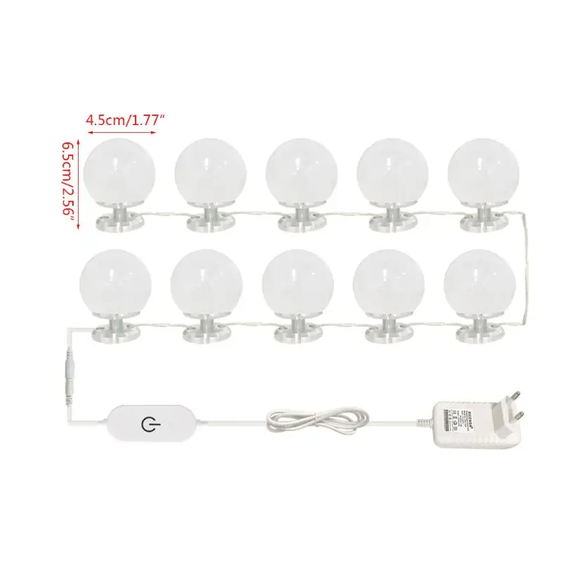

10 LED Lamps EU Plug Vanity Mirror Light Bulbs Brightness Adjustable Lighting Fixture String for Makeup Vanity Table Dressing Ro