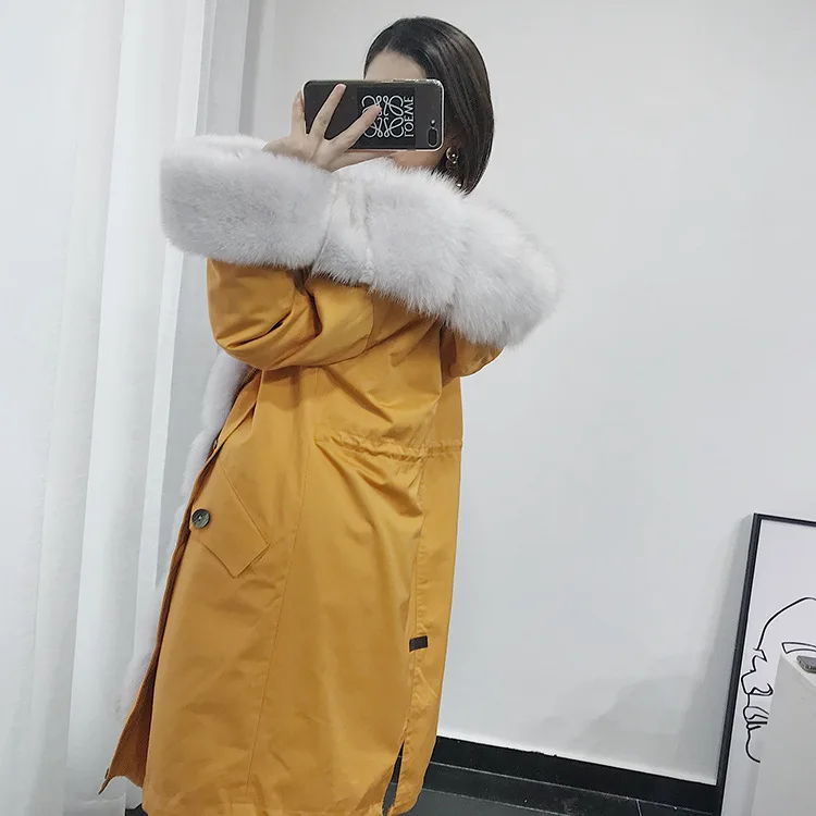 

Winter Real Parka Jacket Women Rabbit Liner Long Coat Female Fox Fur Collar Warm Oversized Jackets MY4395