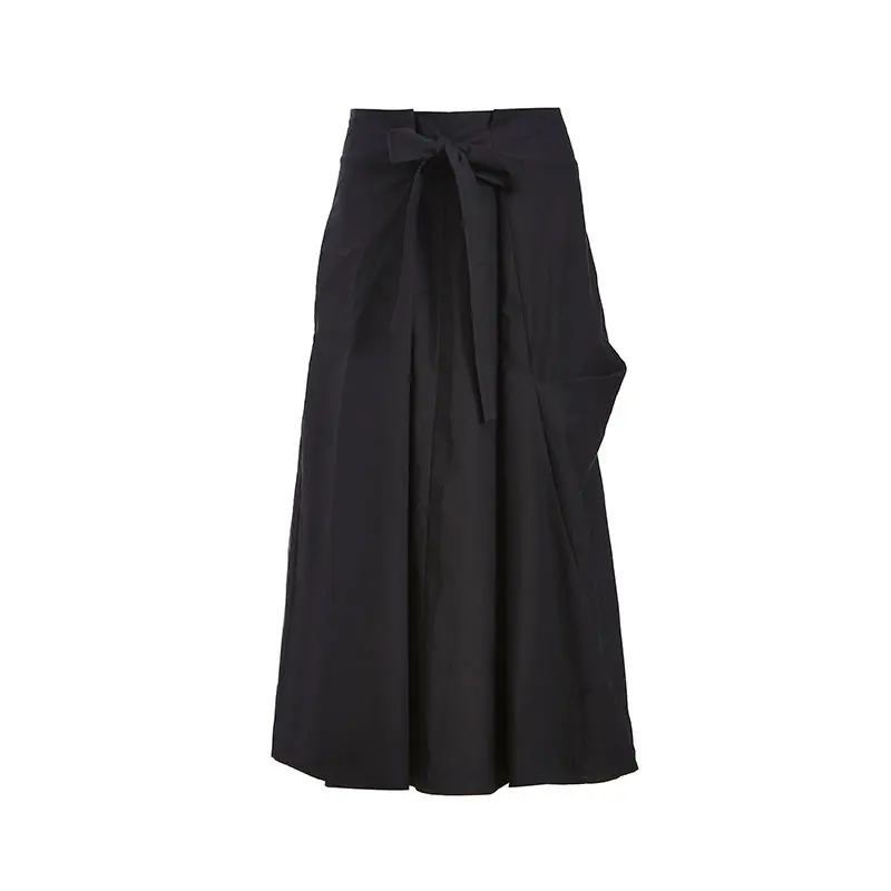 

XITAO New Fashion Skirt Women Casual Bandage Bow Solid Black Color Loose Asymmetrical Patchwork Winter Street Trendy ZXR1470