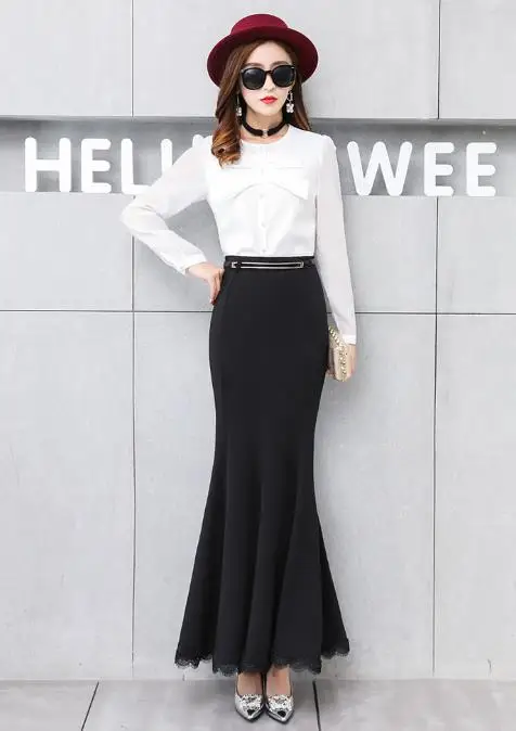 Женская облегающая юбка с воланом кружевная длинная высокой талией модель 3xl на