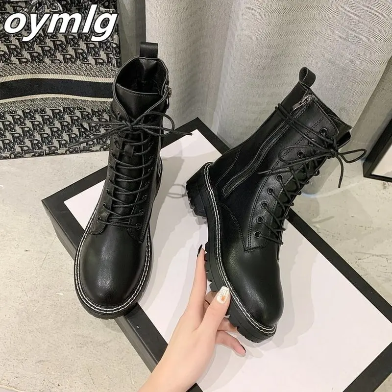

New Women Shoes Platform Fashion Mid Calfskin Boots Ankle Boots Warm Winter Boots Zipper Leather Boots Women Femmes Bottes