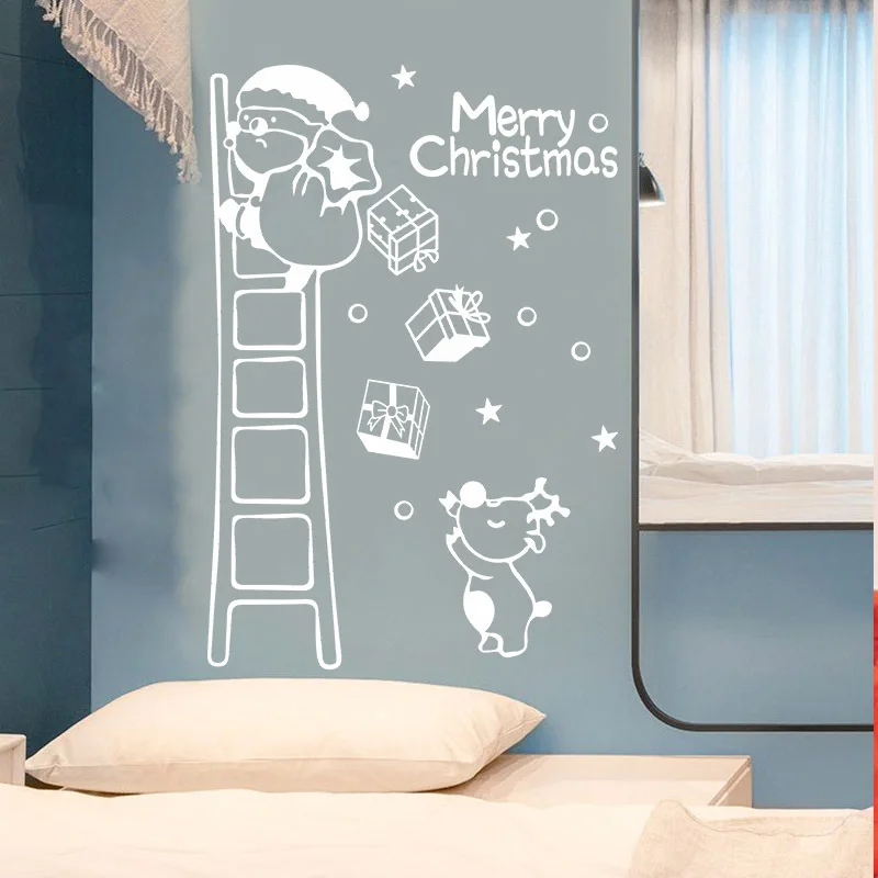 

Наклейка на стену для скалолазания Санта-Клауса с Рождеством | Красный, белый, черный, витрина, фон для окна двери, Рождество, Новинка