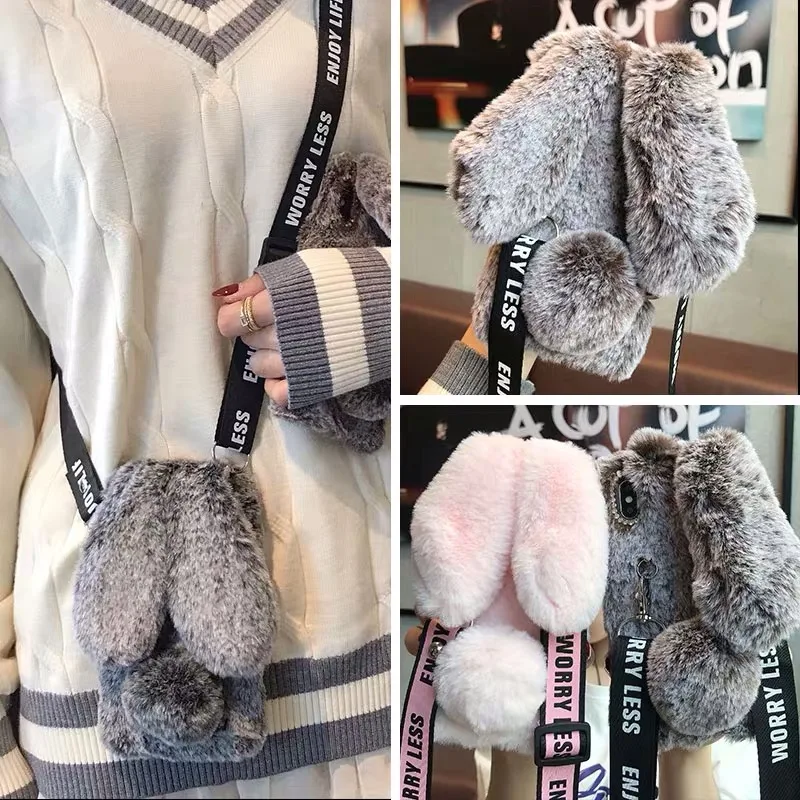 Милый плюшевый чехол для телефона с 3D кроличьими ушками и бриллиантами