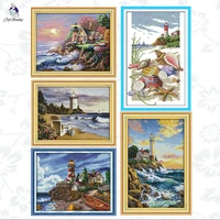 joy sunday lighthouse scenery pattern printed cross stitch kit 11ct14ct counted canvas embroidery handmade needlework gifts sets