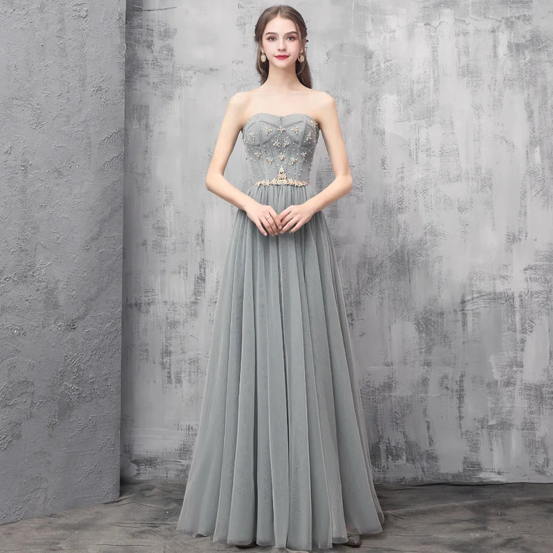 

Gray Off Shoulder Chinese Oriental Full Length Wedding Women Sexy Cheongsam Evening Dress Elegant Princess Dresses Modern Qipao