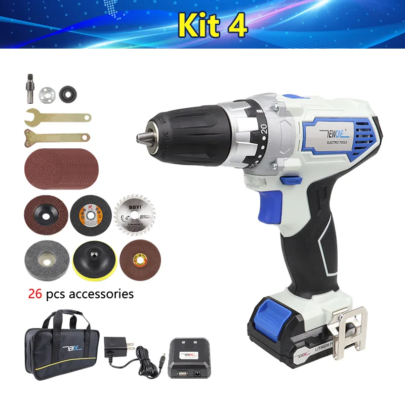 Kit 4 12V электроинструменты Электрическая аккумуляторная дрель электрическая отвертка мини-дрель электрическая выкладка на клеевую основу квадратными стразами литиевая батарея 2-скорость шпинделя замок - Цвет: Kit 4