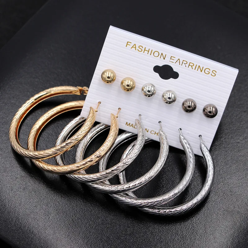 Золотые и серебряные серьги 6 шт. в упаковке 2 для одной карты Комбинированные