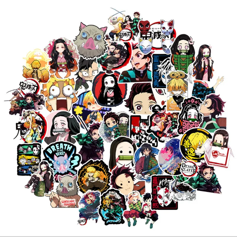 

100 pcs Demon Slayer Graffiti Waterproof Skateboard Travel Suitcase Phone Laptop Luggage Stickers Cute Kids Girl Toys