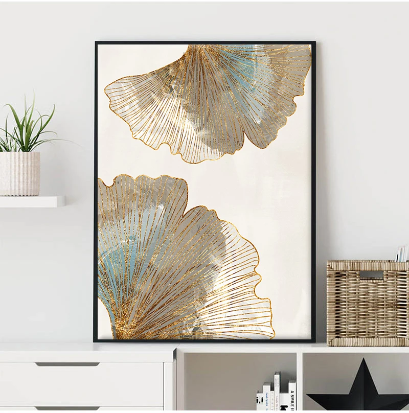 

Ginkgo Leaf Gold Line Canvas Painting Abstract Flower Art Picture Print Wall Art Poster Living Room Bedroom Home Decor Cuadros