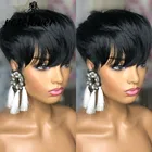 Короткий прямой парик из человеческих волос с челкой для чернокожих женщин бразильский парик из человеческих волос машинного производства