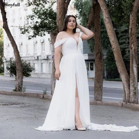 thinyfull plus size side slit wedding dresses a line off the shoulder sweetheart bride dresses chhiffon lace up bridal gown 2020