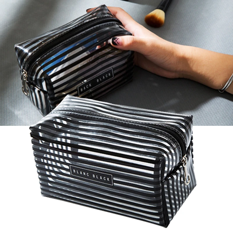 Портативная Водонепроницаемая прозрачная сумка для макияжа модная полосатая