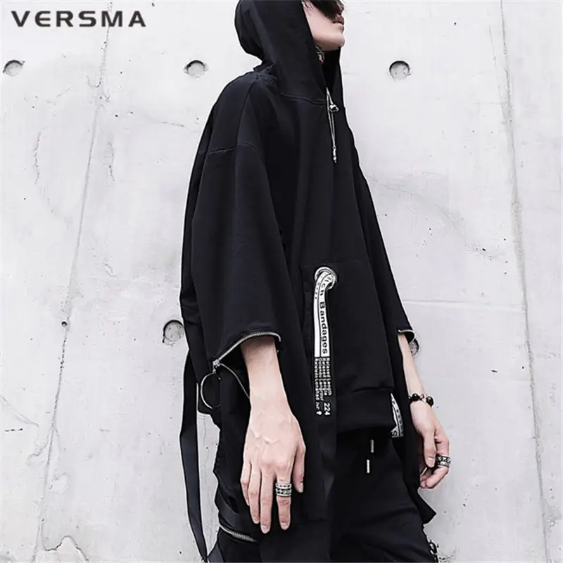 VERSMA в японском стиле Харадзюку на лента молнии пэчворк с принтом букв толстовки