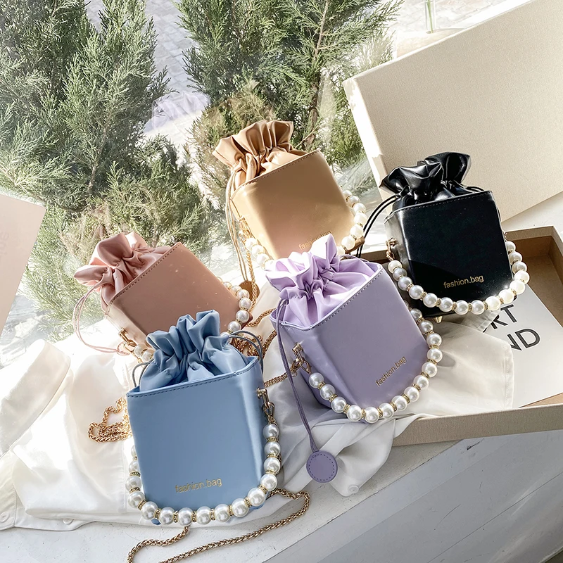 

Summer New Box Shape Leather Crossbody Shoulder Bags for Women 2021 Drawstring Sweet Female Travel Summer Cross Body Bag