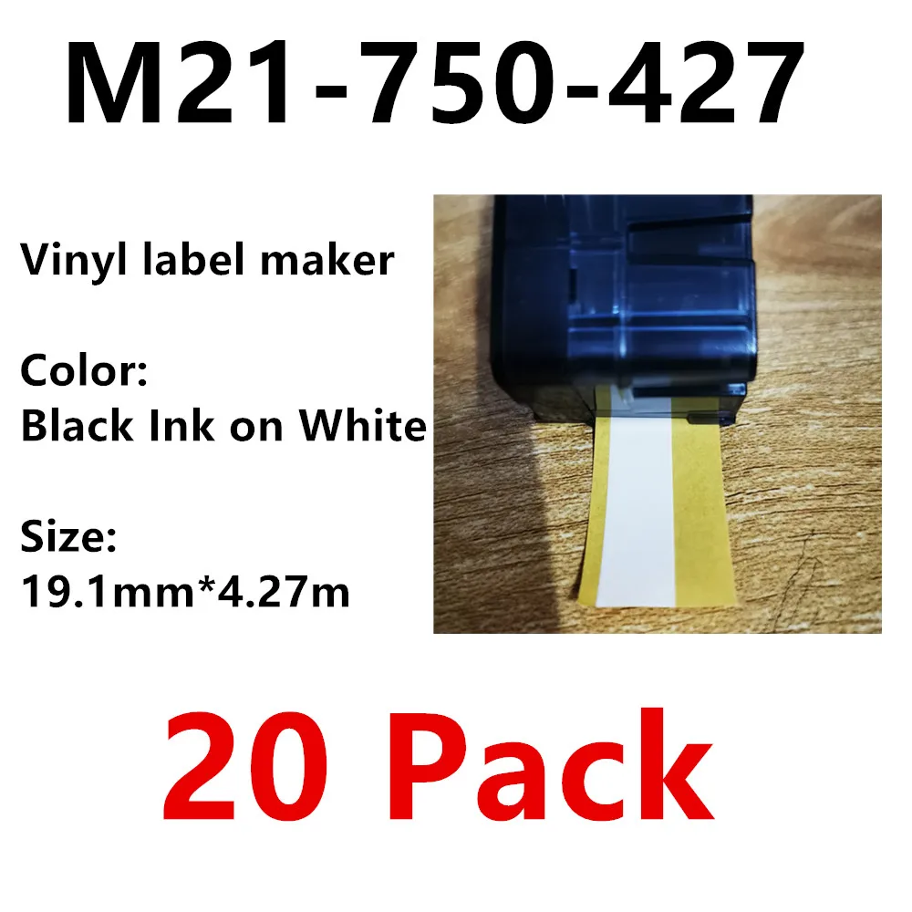 

20 Pack Compatible Label Tape M21-750-427 Cartridge Ribbon Vinyl Labels Black on White Film for Portable Printer Labeller