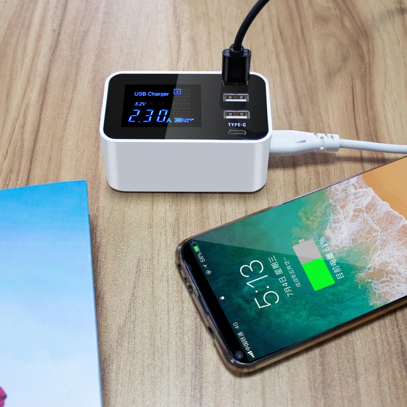 Зарядное устройство USB Type C для samsung s10 4 порта светодиодный дисплей быстрая